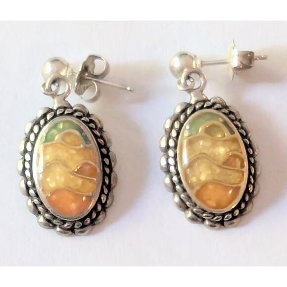 Carolyn Pollack Relios 925 Sterling Silver Gold Inlay Desert Sunrise Earrings - Picture 1 of 4